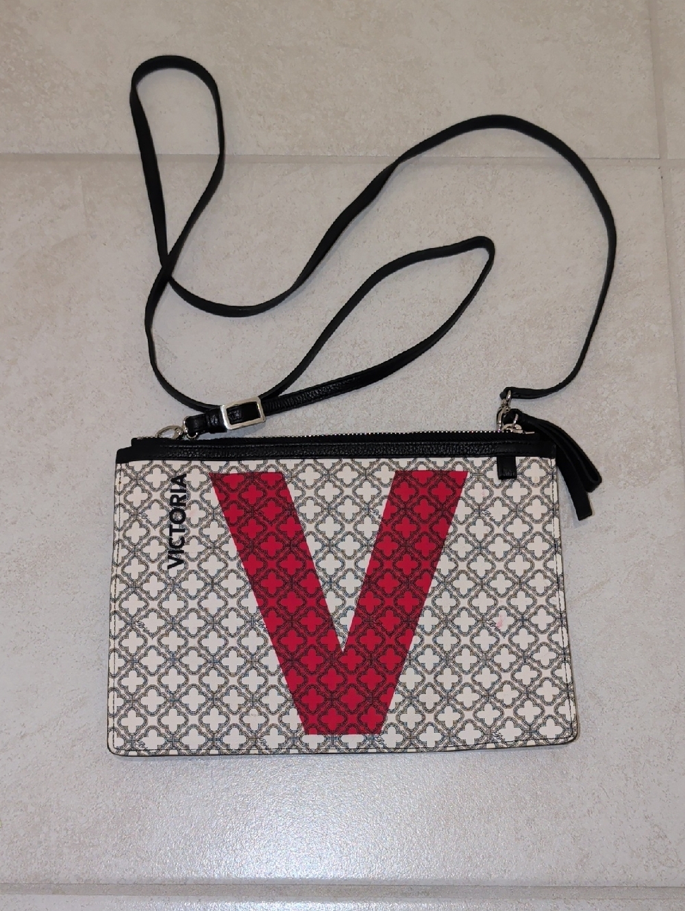 Brighton Crossbody "Victoria" name bag in White with Red V Accent